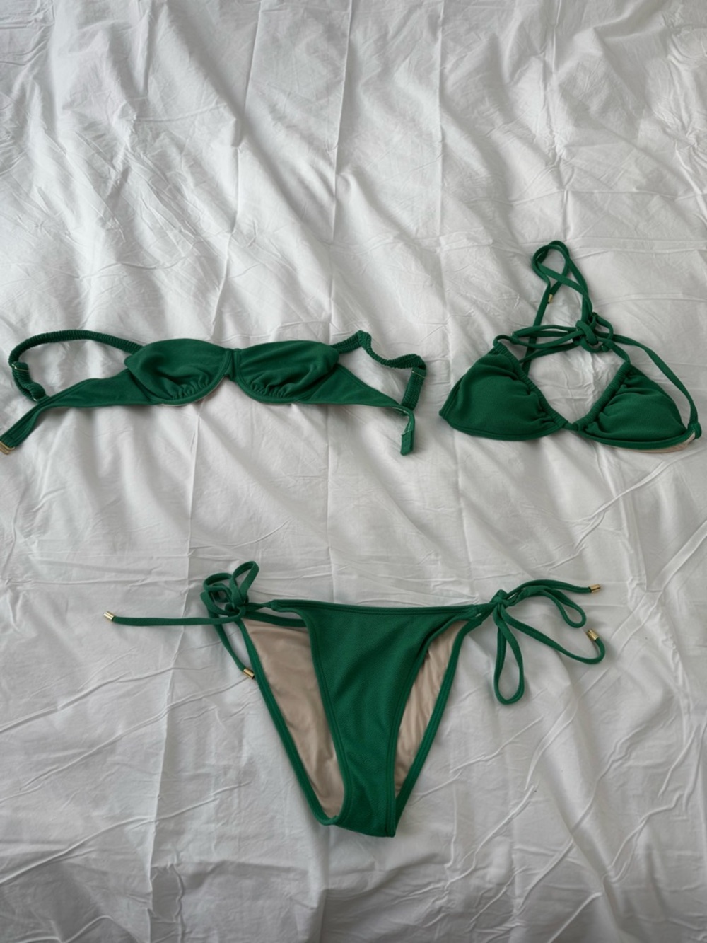Peony Swimwear 3-Piece Bikini Set - Textured Forest Green - Size M